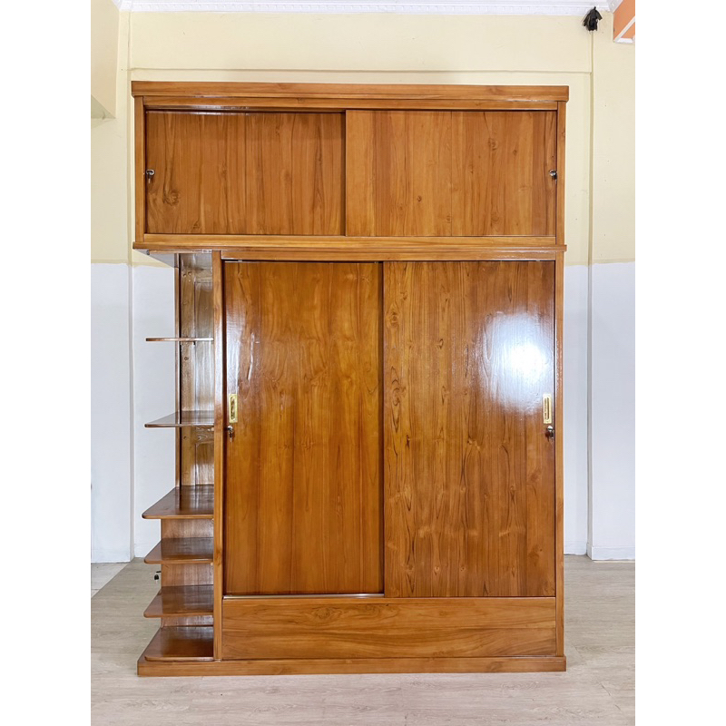 LEMARI PAKAIAN MINIMALIS KAYU JATI ALMARI BAJU CUSTOM JUMBO PINTU 2 SLEDING KABINET LEMARI TUMPUK UK