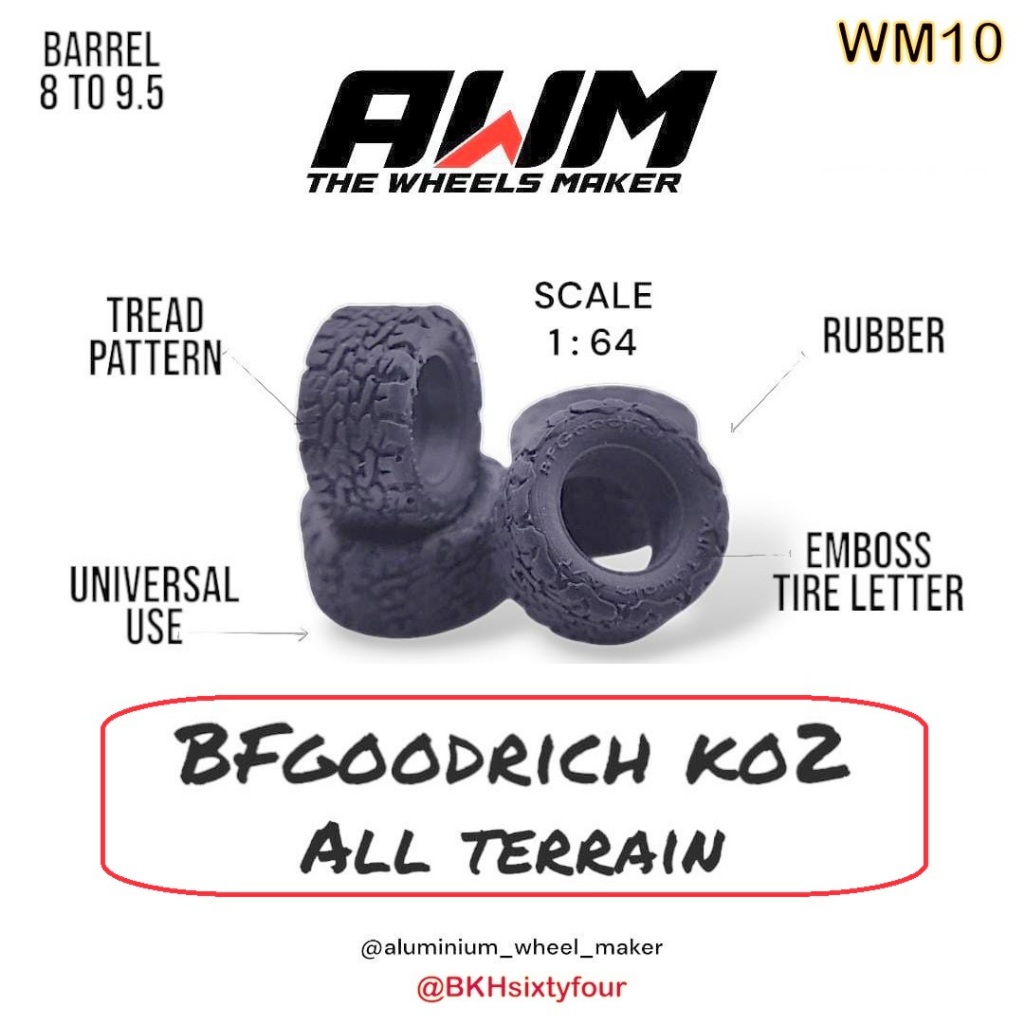Rubber WM10 Rubber tire varian OFFROAD BFGOODRICH ALL TERRAIN untuk BAN skala 1/64 RUBBER ONLY