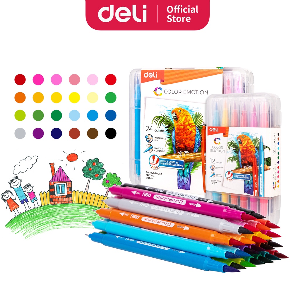 

KODE G65O Deli Felt Pen Spidol Warna 2 Tip 1224 Warna Kemasan Kotak EC15112 EC15124