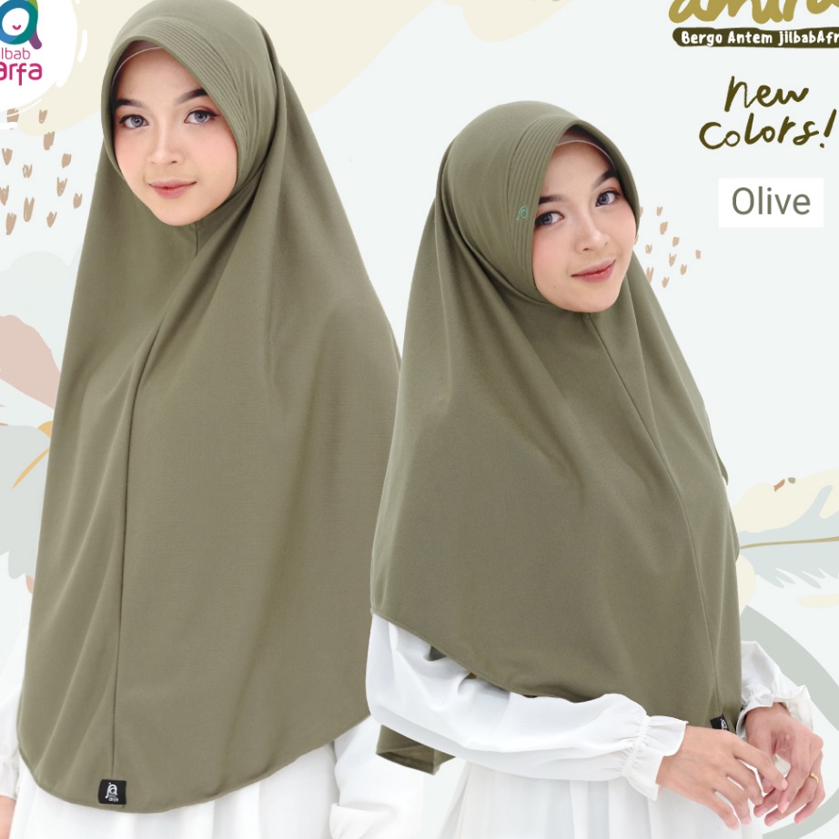 Jilbab Afra Arfa Amira Warna Olive Baru Bergo Instan Remaja Sekolah Pet Antem Bahan Kaos Premium Uku