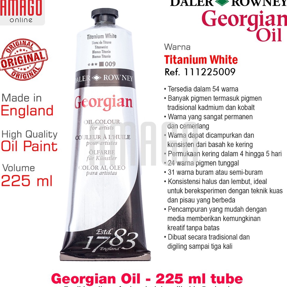 

Pusat Importir Cat Minyak Lukis DALERROWNEY Georgian Oil Paint 225 ml Titanium White 1112259