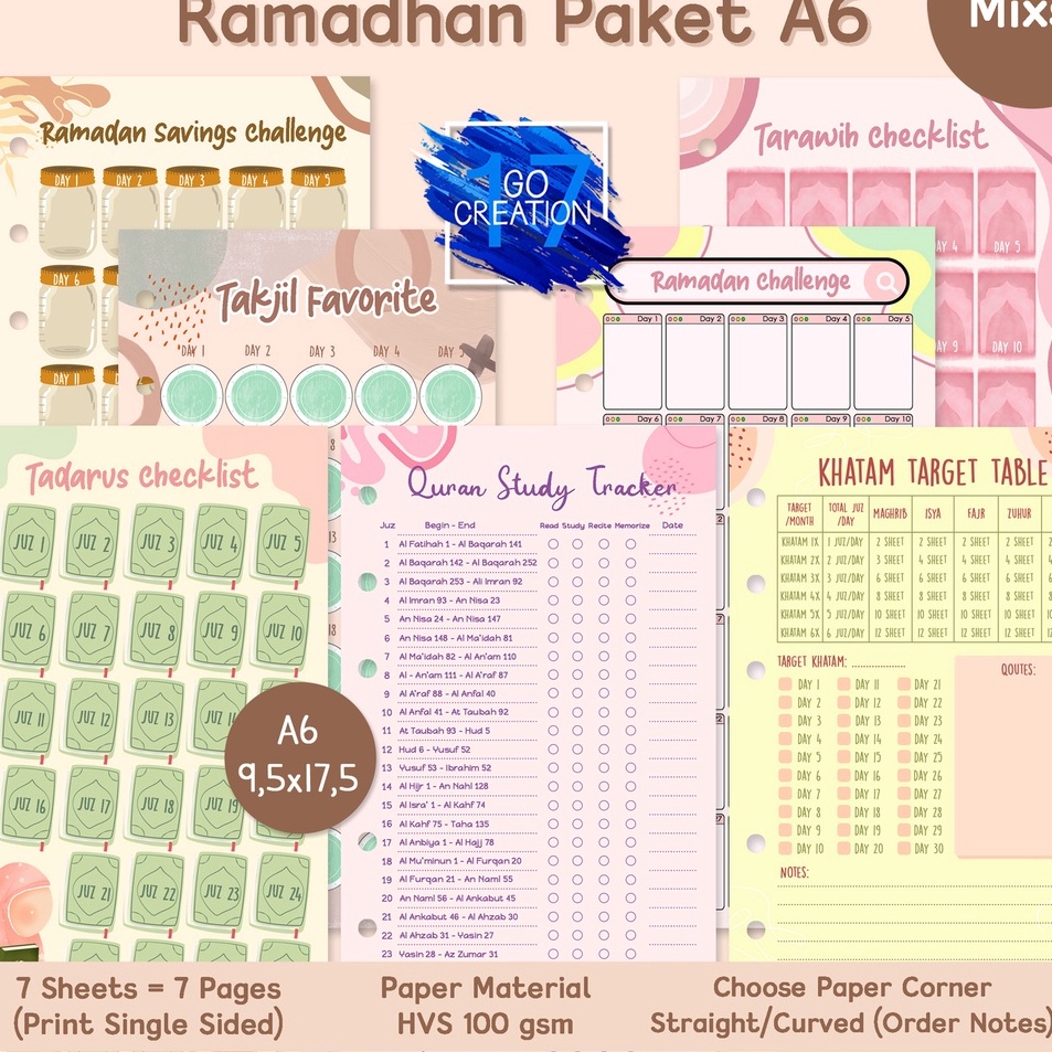 

Paket Meriah Buku Planner Refill Kertas Binder Ramadhan Paket Checklist Motif Premium 6 ring a6