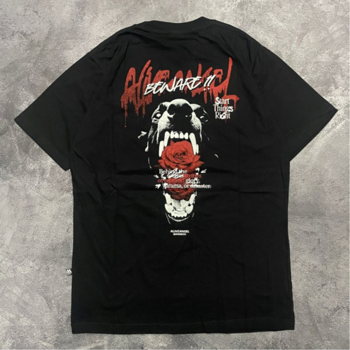 Baju Kaos Distro Alive Angel Original Streetwear Pria wanita BEWARE ROSE / Black Tees / Kaos Pria