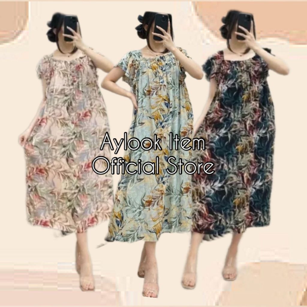 MIDI DRESS WANITA RAYON  / GAMIS RAYON ADEM BUMIL BUSUI FRIENDLY JUMBO-Daster Fuji Random