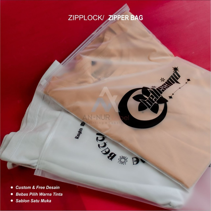 Ziplock zipper bag custom sablon ( min 100pcs ) plastic packing baju zipper lock zipper bag