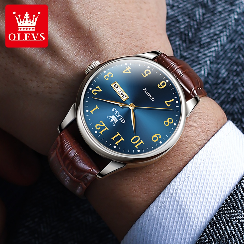 OLEVS Jam Tangan Klasik Pria Anti Air Analog Terbaru Casual Keren Jam Tangan Pria Kulit Free Box