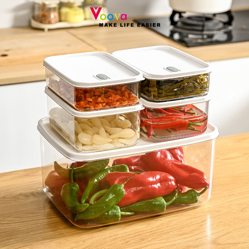VOOVA Wadah Makanan Putih/ Container Kulkas/ Kotak Penyimpanan Makanan Sayur/ Toples Bening Transpar
