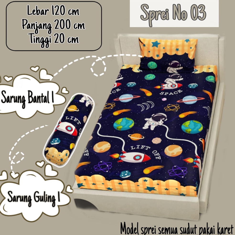 J4 Sprei karakter no 3 ukuran 12x2 bantal 1guling 1 Special