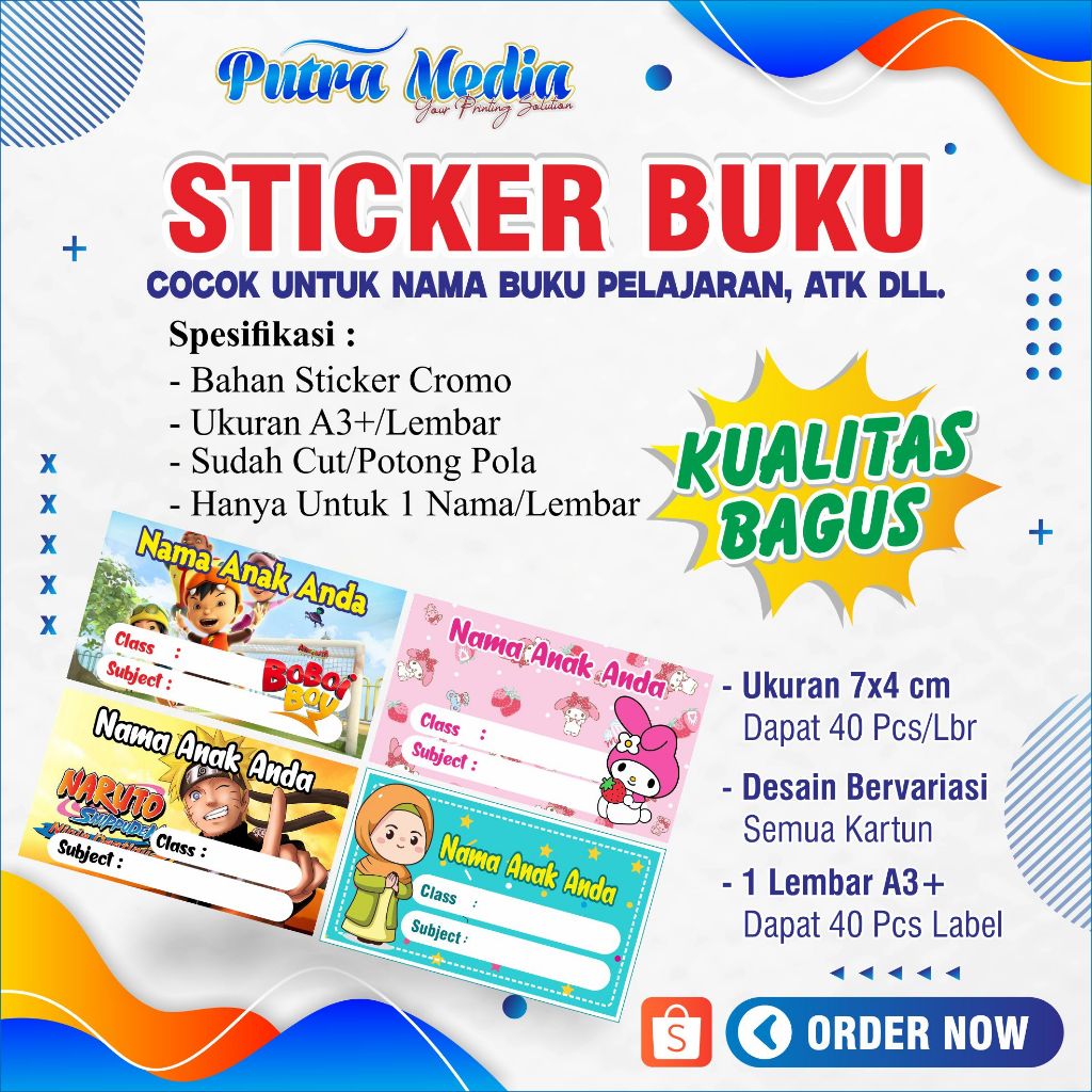 

40 PCS STICKER BUKU ALAT TULIS SEKOLAH / STICKER NAMA / STICKER KARTUN ANAK