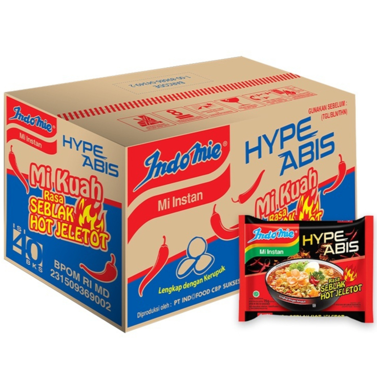 

1 KARTON INDOMIE MIE KUAH INSTANT RASA SEBLAK HOT JELETOT 75gr