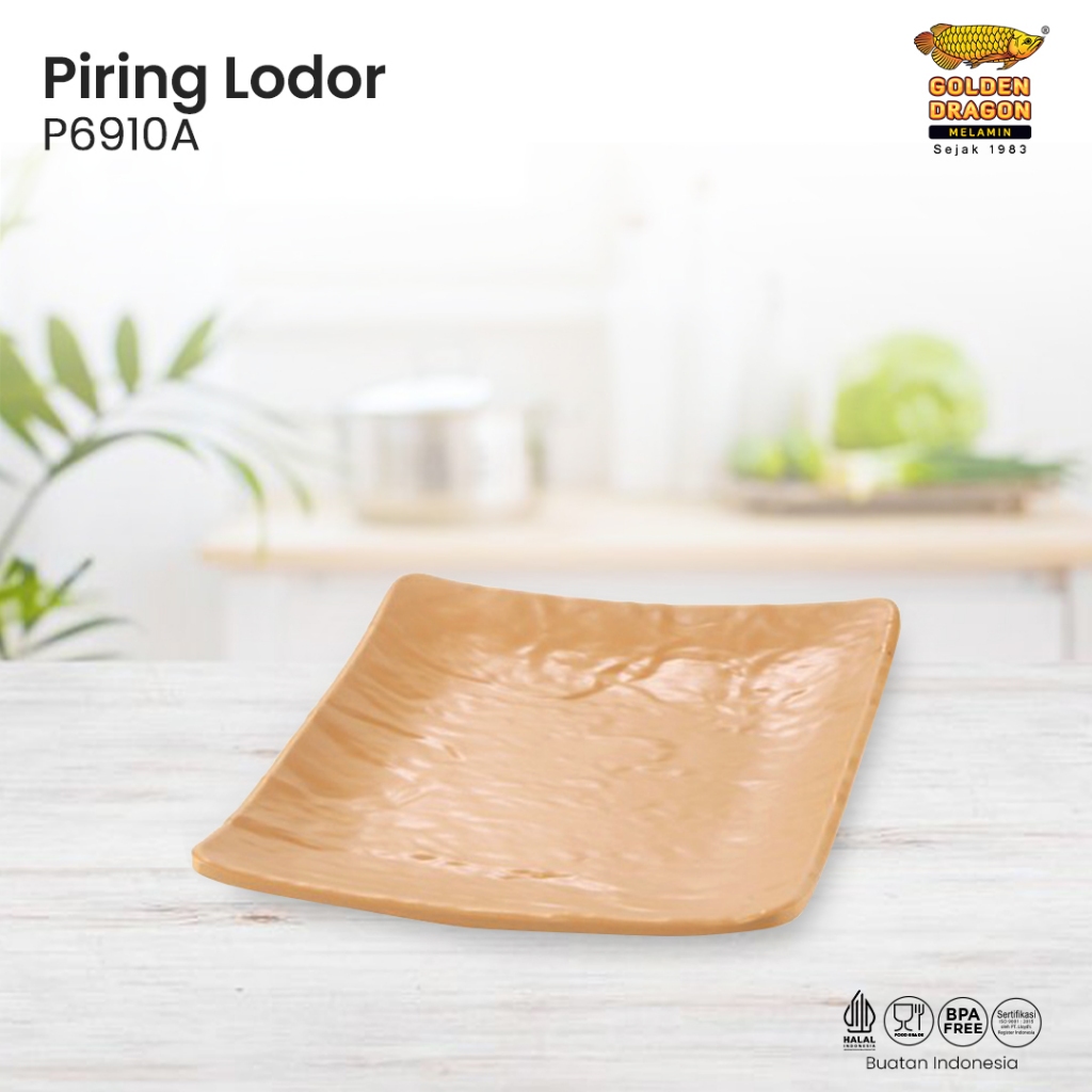 Piring Kotak Relief 10' P6910A - Heritage Style -Golden Dragon Melamin