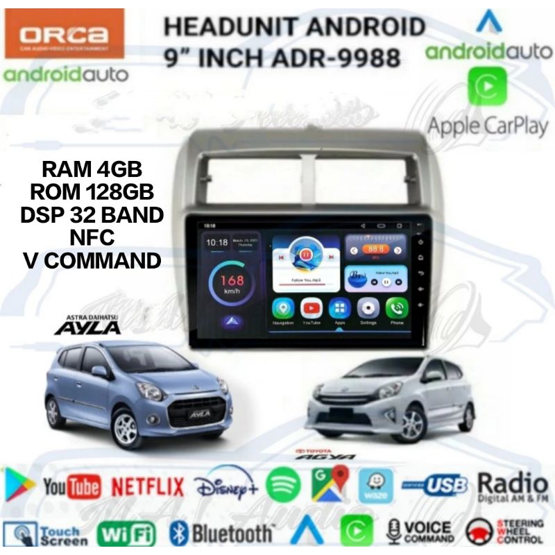 HEAD UNIT TAPE TV MOBIL DOUBLE DIN ANDROID ORCA STANDAR SERIES OEM TOYOTA AGYA DAIHATSU AYLA LAYAR 9