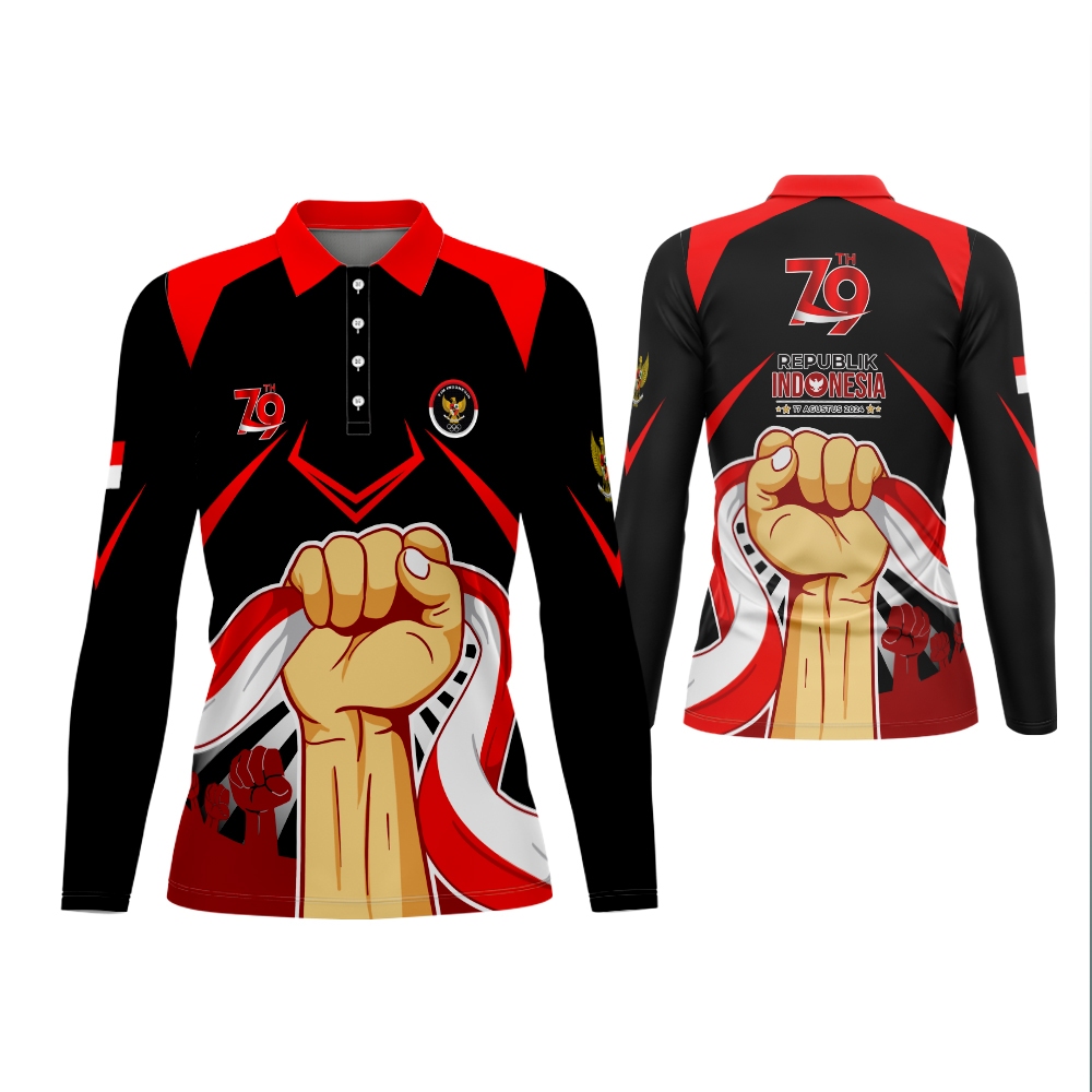Baju 17 Agustus Dirgahayu Indonesia Kaos Berkerah Wanita Jersey 17 Agustus Dewasa Full Printing