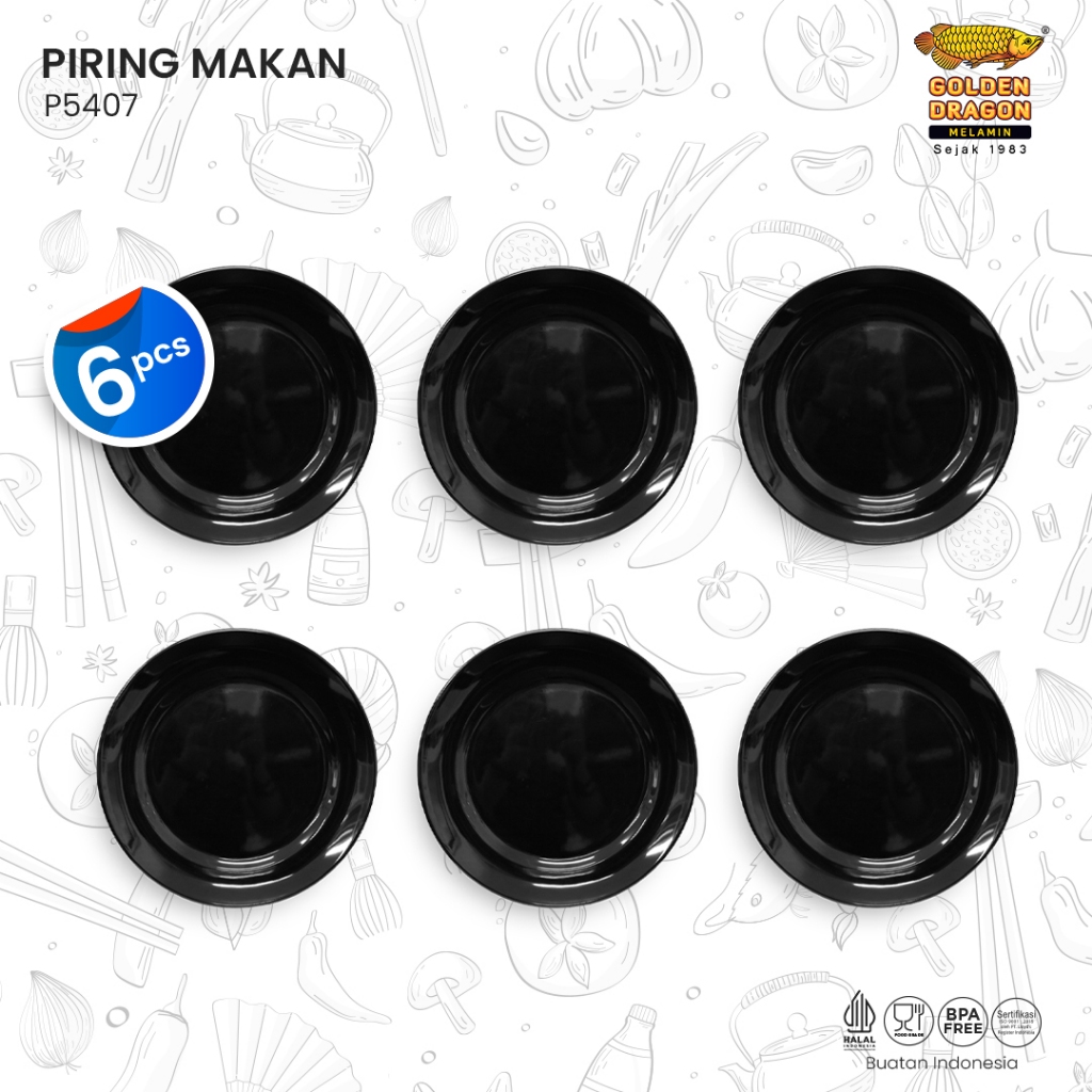 Arwana Houseware Piring Ceper Hitam 7 inch P5407 - Golden Dragon Melamine Horeka