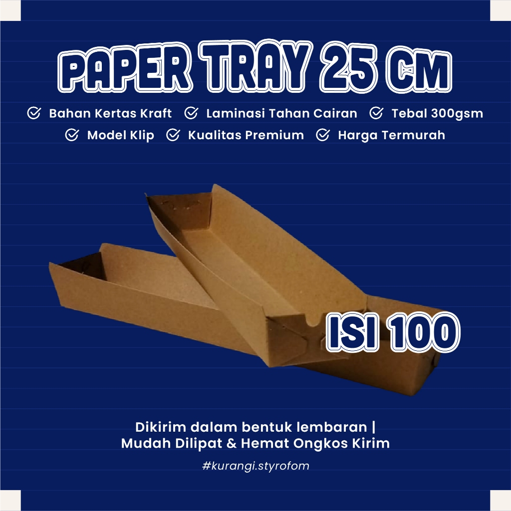 ISI 100 - Wadah Kertas Box Dus Packing Makanan SOSIS Uk. 25x4x2,5 Bahan Kraft Laminasi Coklat