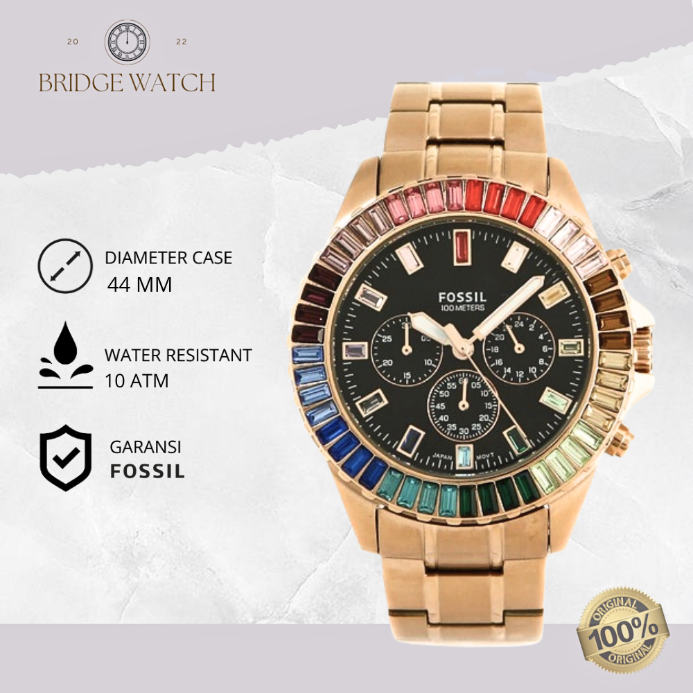 Jam Tangan Pria Fossil LE1069 Garret Chronograph Rose Gold Original
