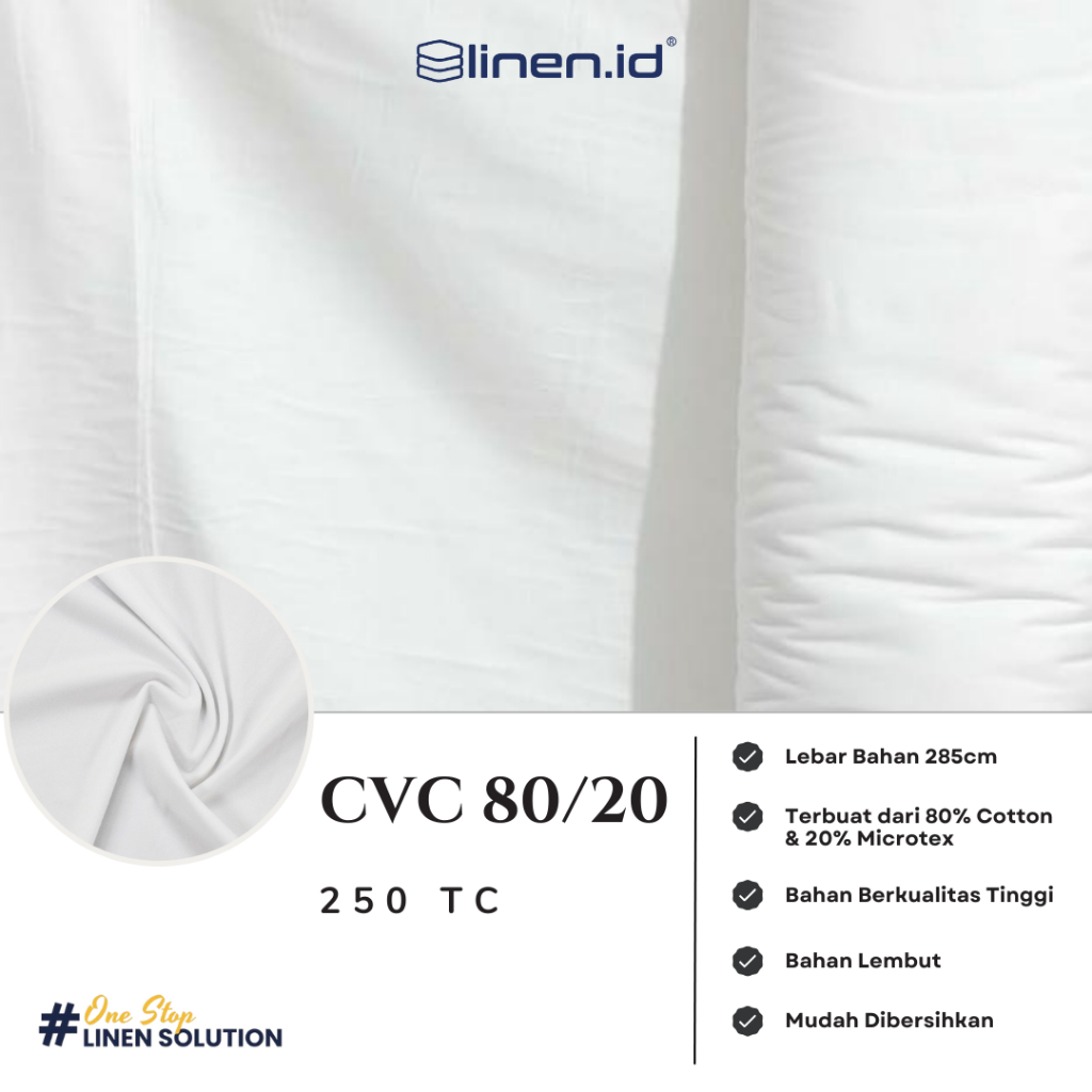 [Bahan Sprei Putih] Kain 80/20 CVC Polos 250TC Lebar 285cm