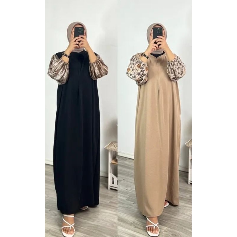 ONESHOP-KAMILA Dress Gamis Crinkle Airflow Kombinasi Rayon Ld 120 Pb 125