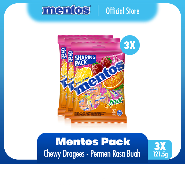 

Mentos Chewy Dragees Fruit (364.5g) - Permen Mint Rasa Buah (3 Packs)