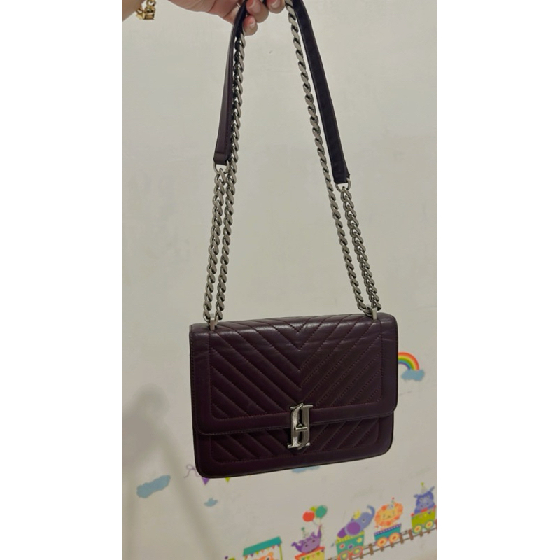 preloved tas jestina rantai rare burgundi slingbag full leather unik maroon mewah