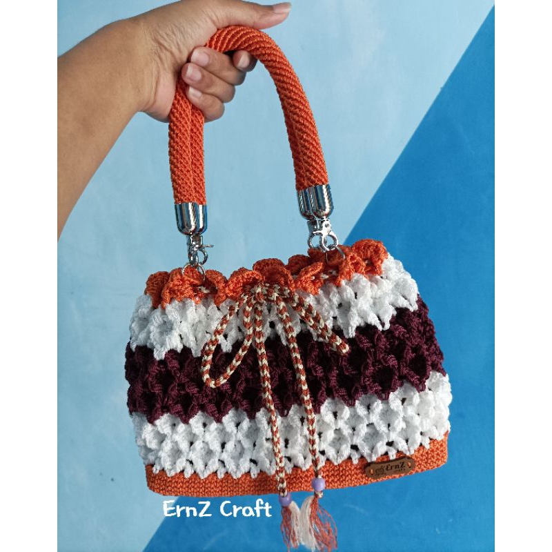 Crochet handbag Tas pesta model serut rajut handmade imut lucu unik cantik
