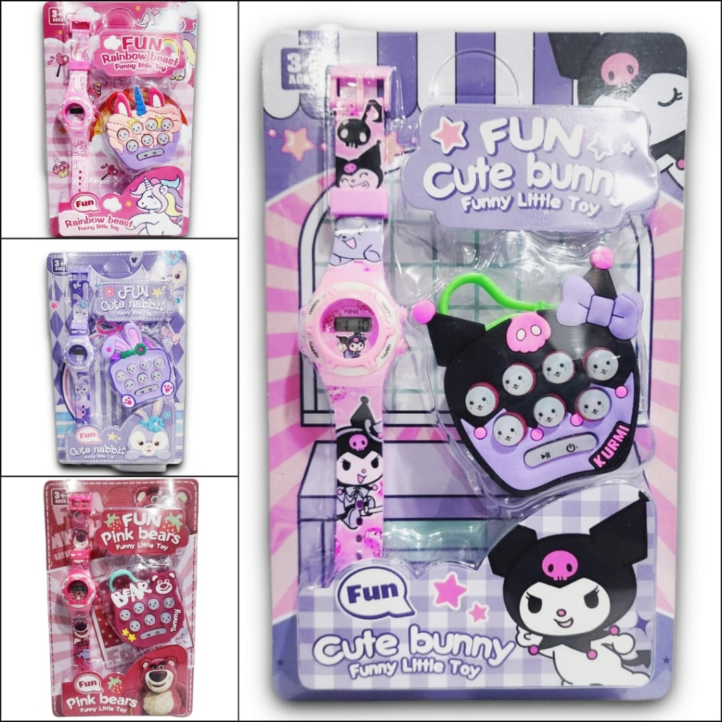 Jam Tangan Anak Bonus Pop It Karakter Lotso Kuromi Unicorn Stelalou