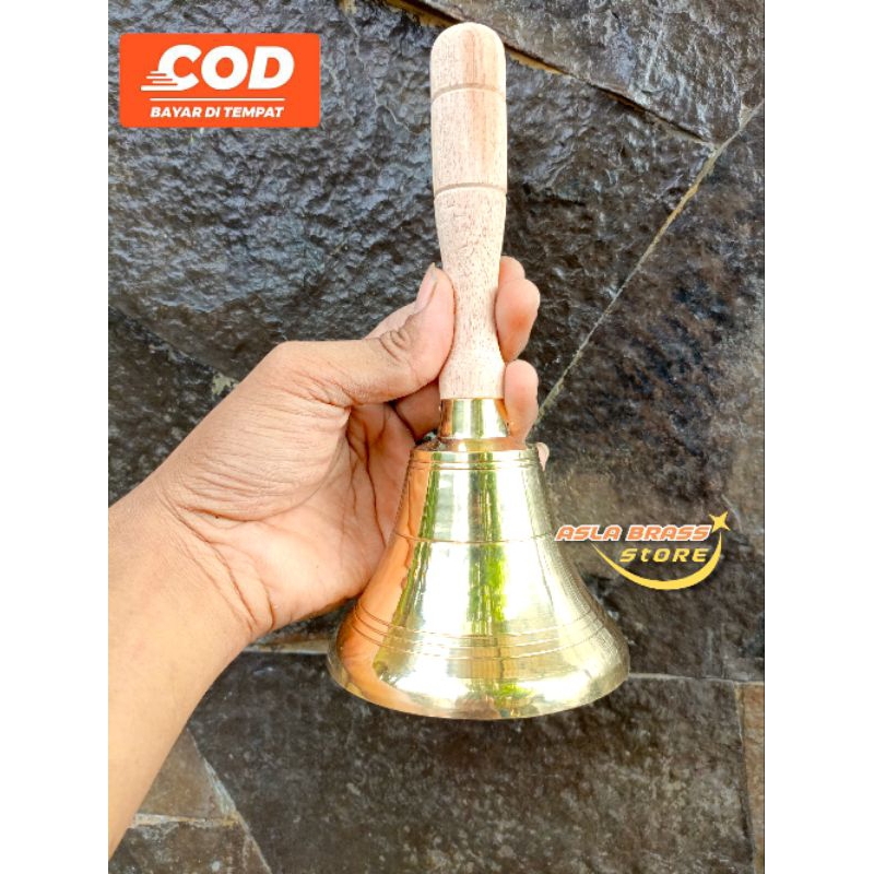Lonceng Kuningan Klintingan Kuningan Lonceng Tangkai Kayu Lonceng Es Cream Besar 21 Cm