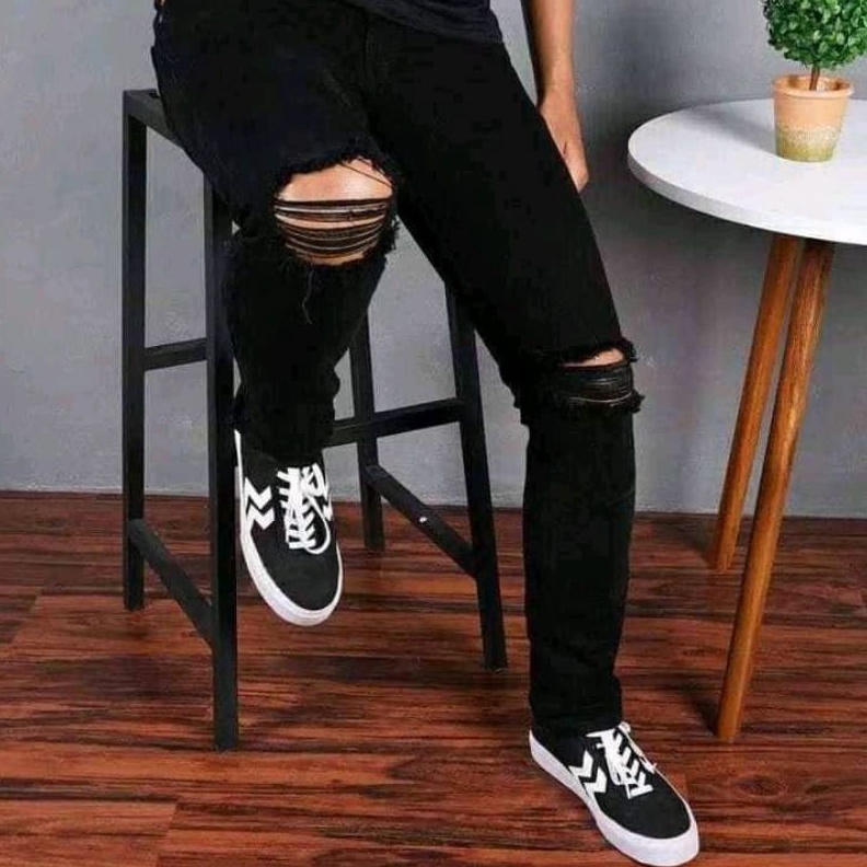 KODE G25Q Celana Pensil sobek Pria Ripet Jins Sof Jins