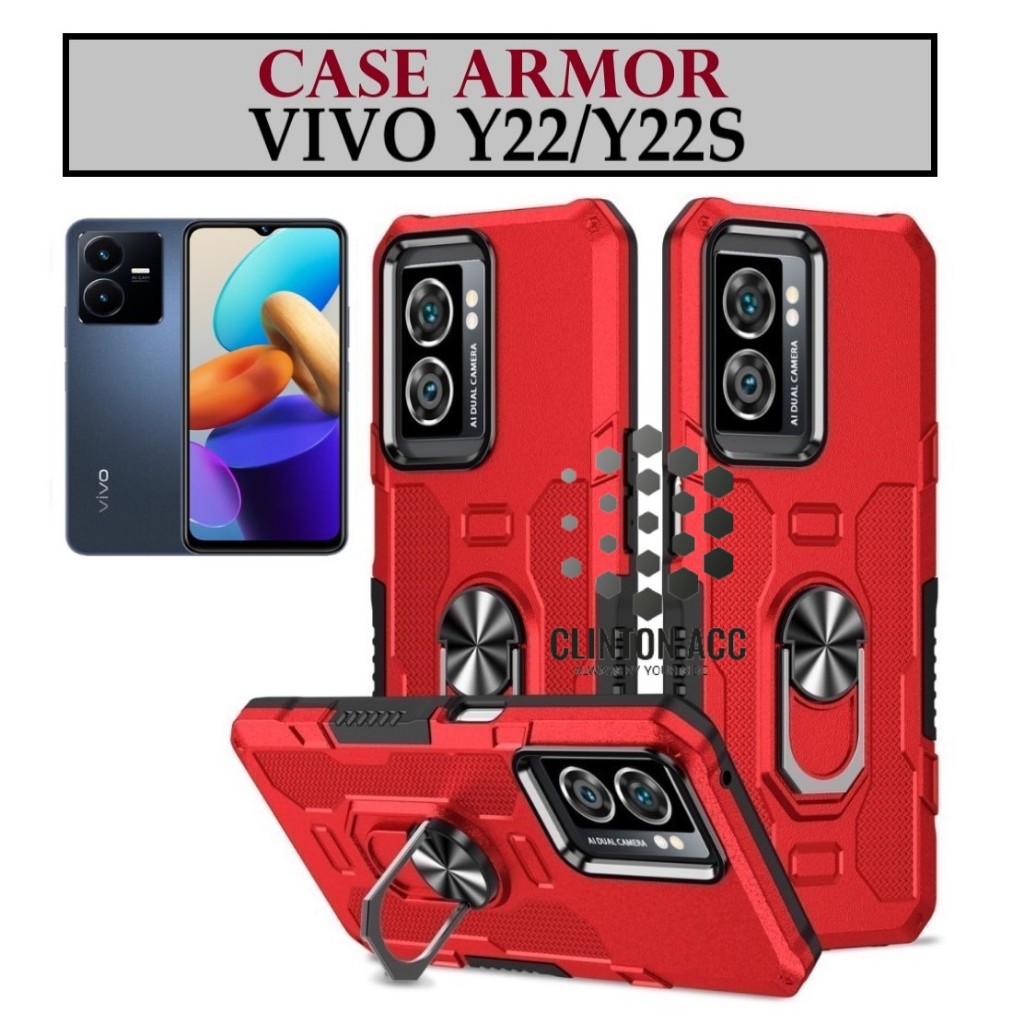 Case Armor VIVO Y22 Y22S Iring Cincin Magnetic Kesing Hp Protect kamera Premium HardCase Standing Ro