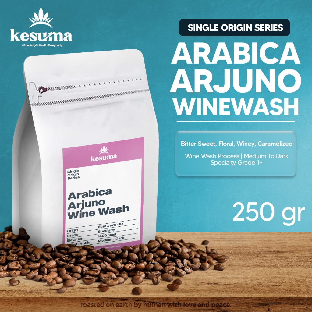 

Arabica Arjuno Wine Wash Grade 1 Specialty Single Origin Roasted Beans Bubuk Kopi Kesuma Coffee - 250gr