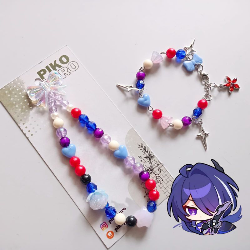 Acheron inspired beaded bracelet || phonestrap || Honkai Star rail inspired manik bracelet and phone
