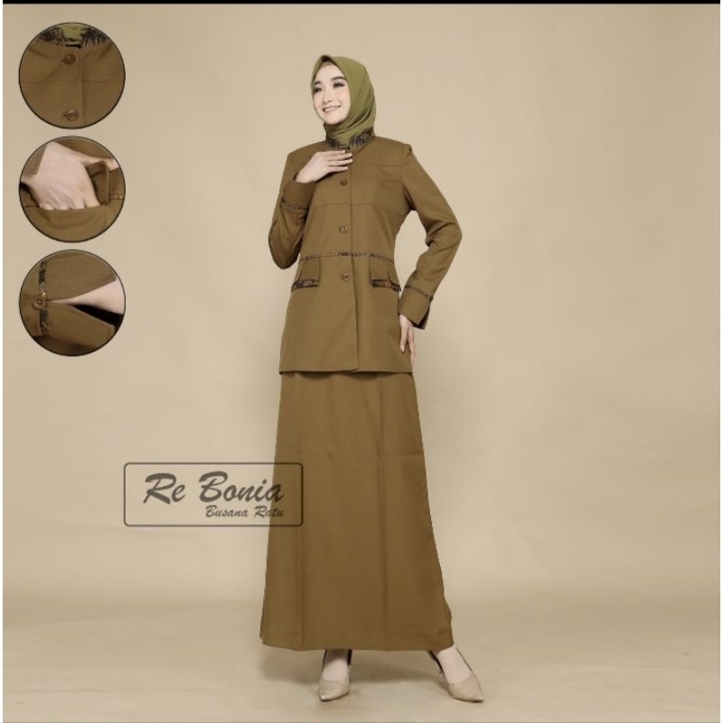 seragam Pemda/baju guru/khaki tua/rok A re bonia