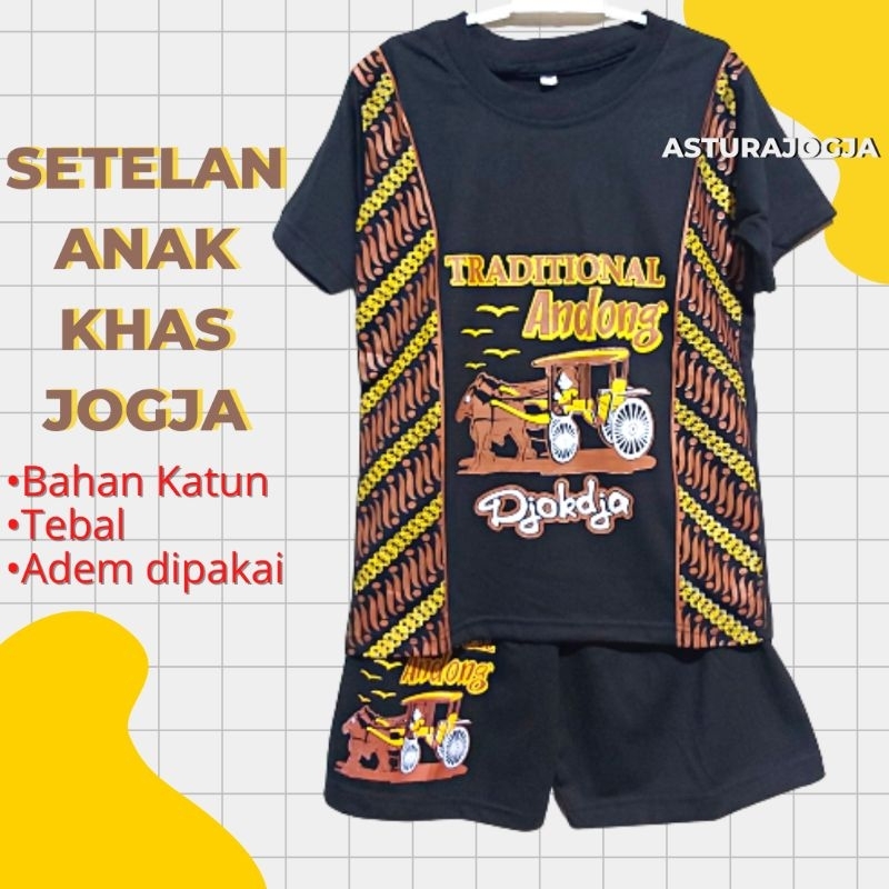 Setelan Anak Jogja 1-11 Tahun Bahan Katun Laki Laki Perempuan || Oleh Oleh Baju Anak Malioboro Jogja