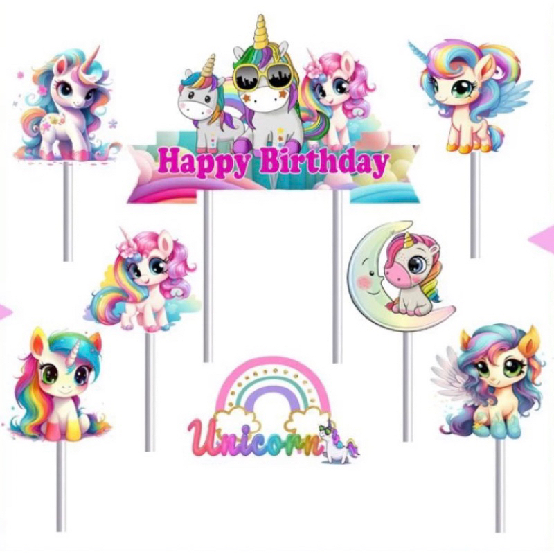 TOPER CAKE KARAKTER UNICORN HIASAN TUSUK KUE ULANG TAHUN