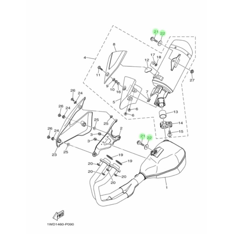 BAUT GANTUNGAN KNALPOT YAMAHA MT25 , R25 ORIGINAL YGP
