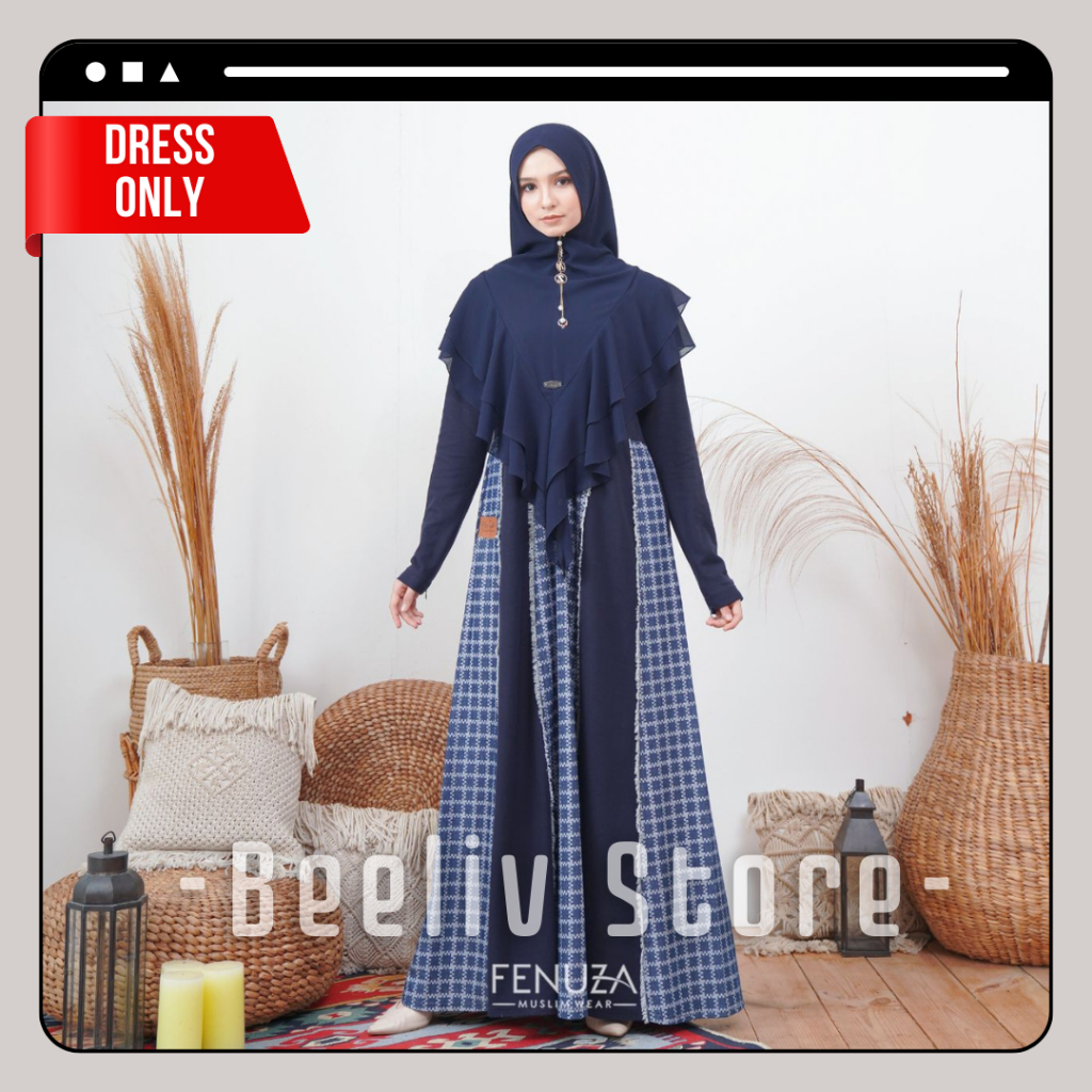Dress Kombinasi Modern dan Elegan Gamis Fenuza Selena Denim By Fenuza