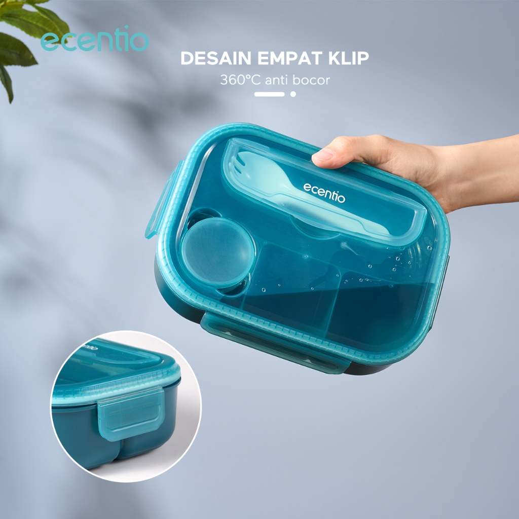 3pcs set ecentio & FOODI lunch box set 4 Grid tempat bekal makan dan tempat minum anak kotak makan