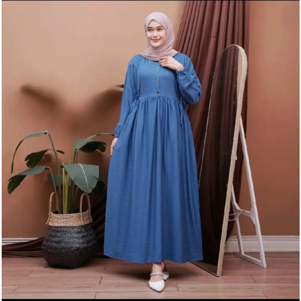 Baju gamis polos Nikita DRESS bahan Crinkle premium gamis wanita murah dan kekinian Gamis simple ter