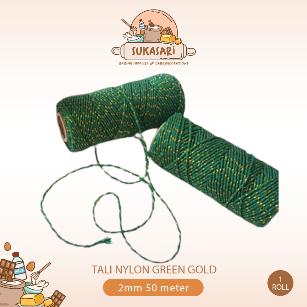 

Tali Nylon Green Gold 2mm 50Mt Tali Hampers Hijau Emas 50 Meter