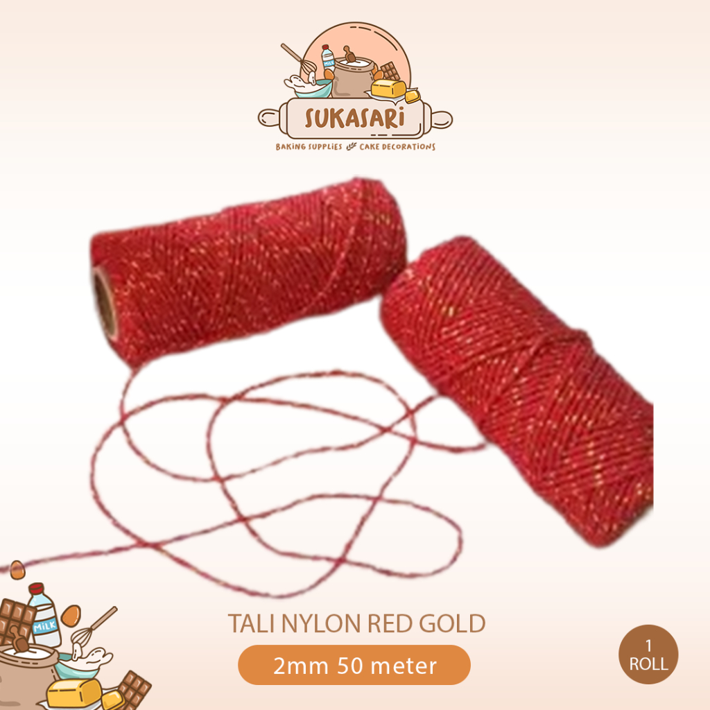

Tali Nylon Red Gold 2mm 50Mt Tali Hampers Merah Emas 50 Meter