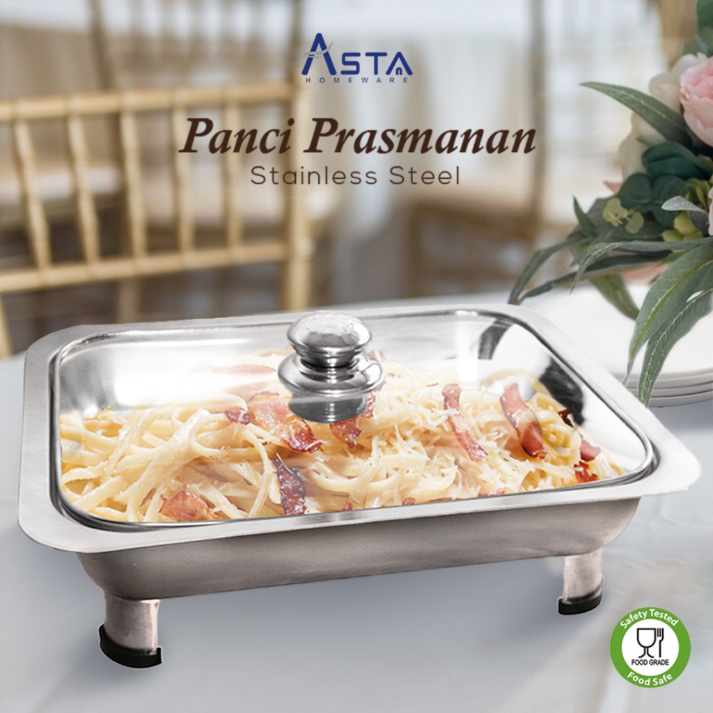 Asta Wadah Makanan Stainless Panci Prasmanan Chafing Dish Tutup Kaca Food Grade