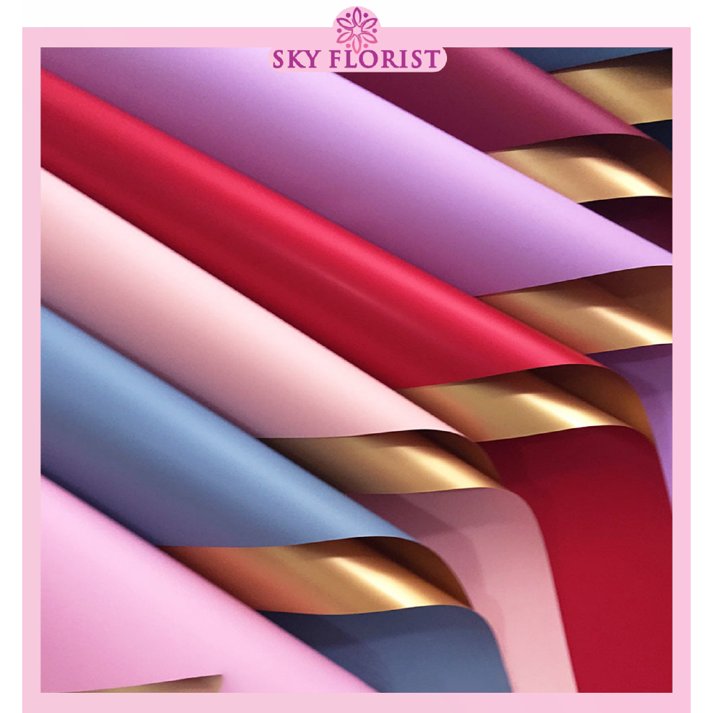 

20 LEMBAR Flower Wrapping Paper Bi Color Gold Emas Cellophane Kertas Buket Bunga KB02