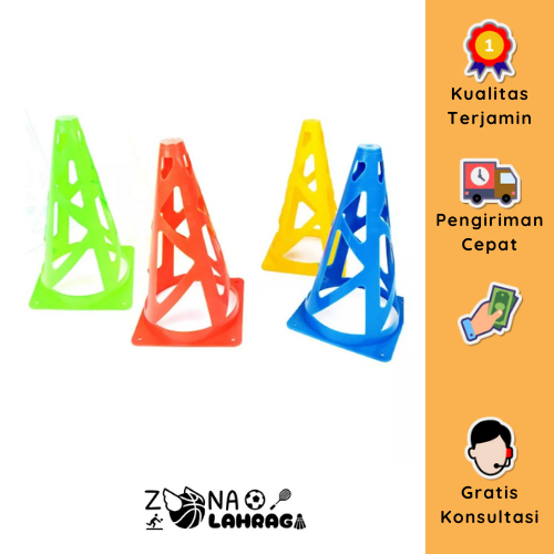 SATU SET CONE / CONES KERUCUT LENTUR LUBANG ISI 12PCS UNTUK LATIHAN OLAHRAGA 23CM