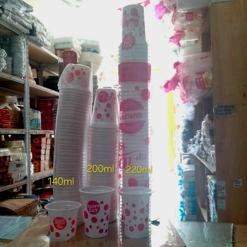 Gelas polkadot isi 50pcs gelas bola gelas es buah gelas plastik