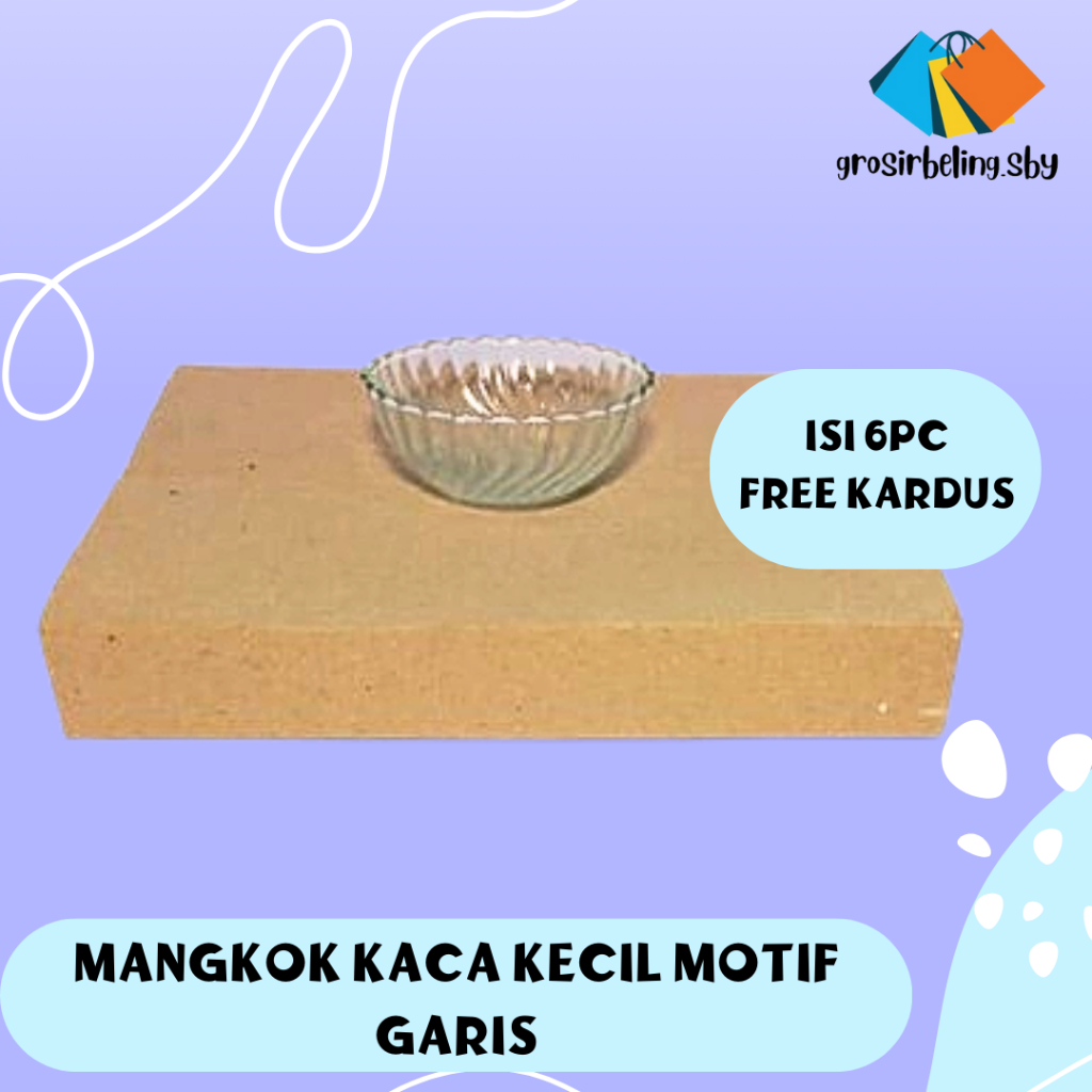 Mangkok Kaca Beling Kecil Motif Garis / Mangkuk Tempat Sambal /Saus/Kecap 6pcs Setengah Lusin