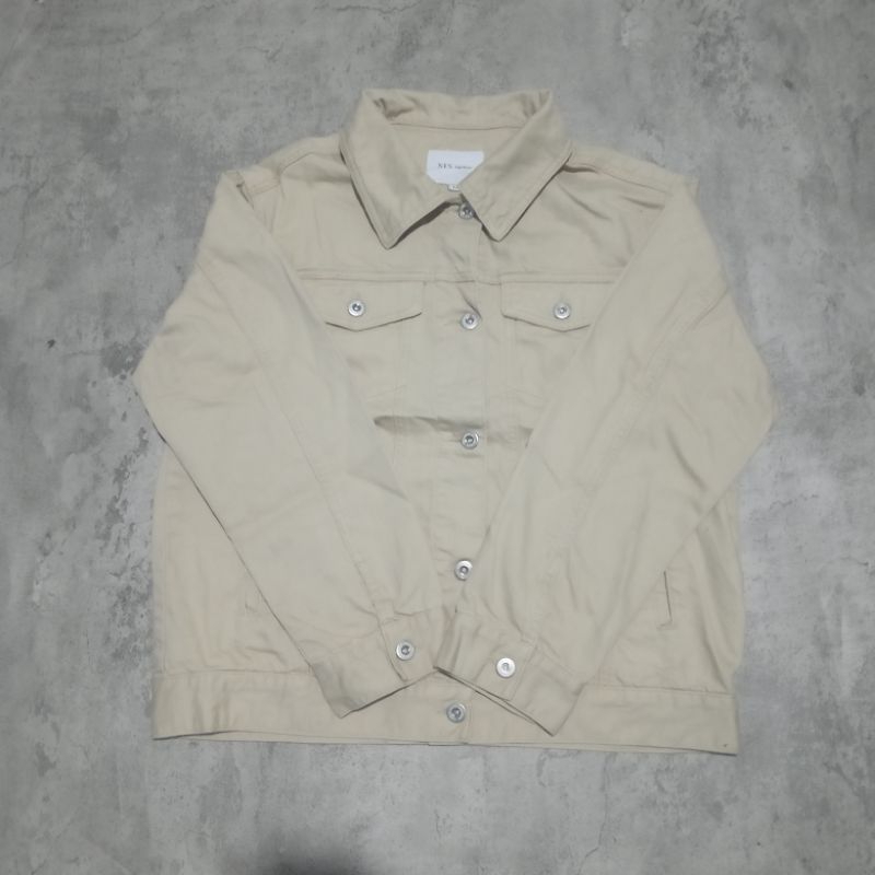 jaket denim jeans trucker pria nix coklat muda