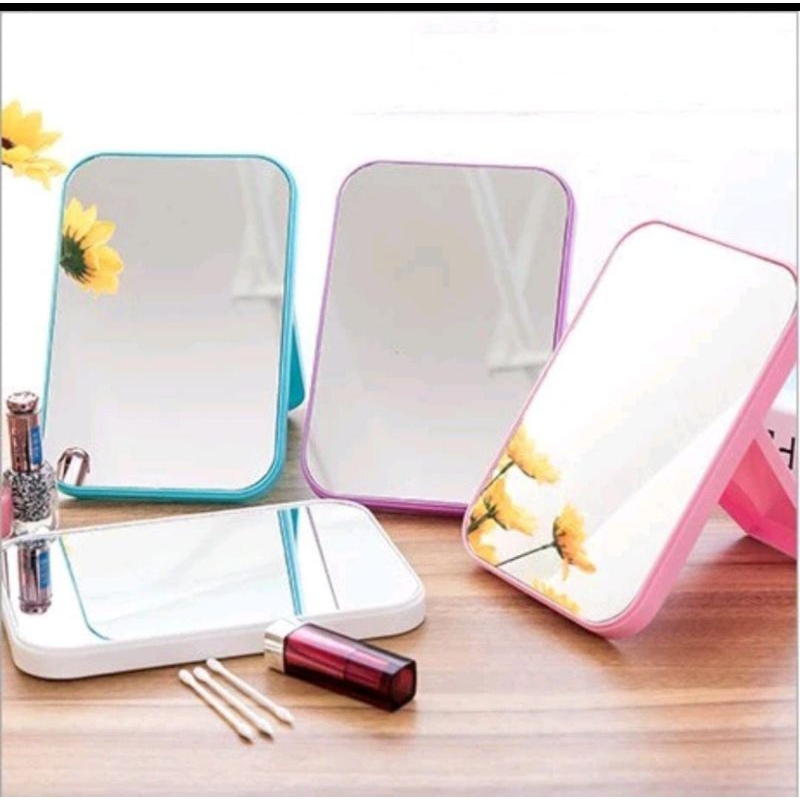 0Cermin Lipat Persegi Kaca Mini Persegi Aesthetic Cermin Kecil Portable Standing Mirror Kaca Rias Ma