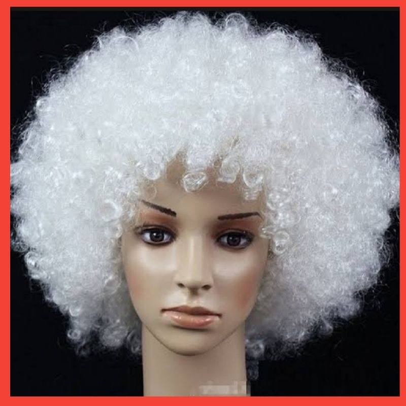 Wig Kribo Untuk Wanita Atau Pria Warna Putih Rambut Palsu Kribo Putih Kriting Putih