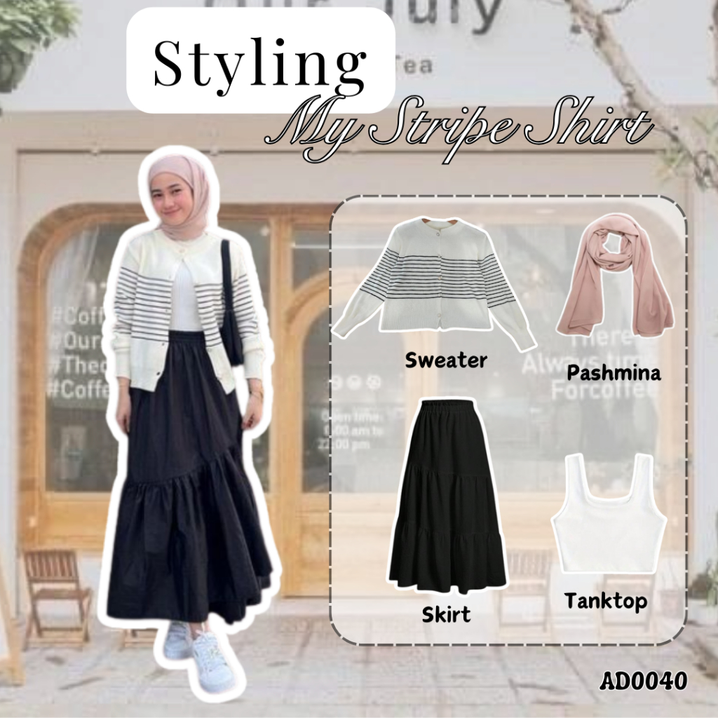 3 in 1 Set Outfit Korean Style Wanita Kekinian Buat hangout Ngampus Ngedate Rok Ruffle Cardigan Swea