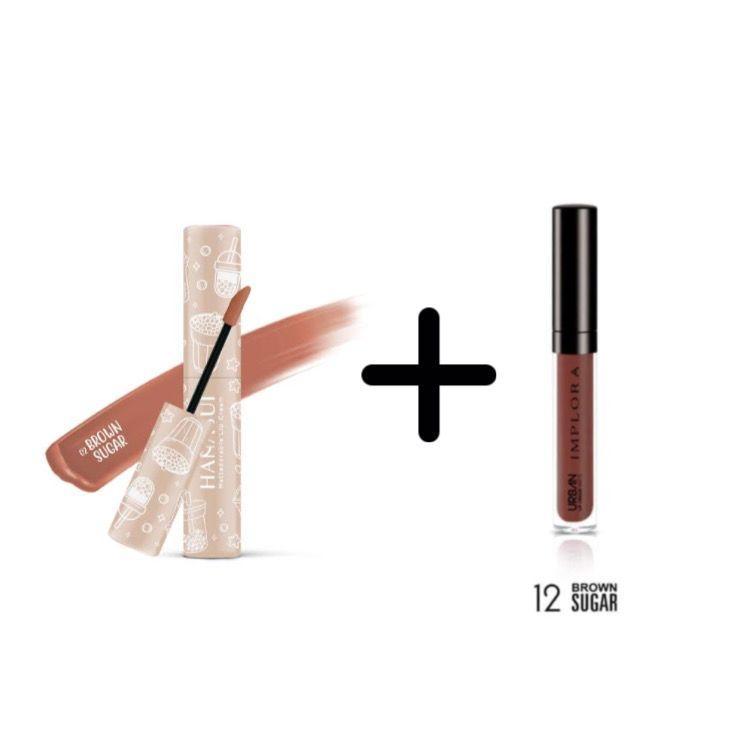 ( Isi 2pc ) Paket Hemat Set Ombre lips hanasui boba brown sugar + lipcream implora brown sugar